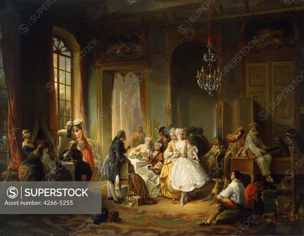 Traveling players by Constant Wauters, oil on canvas, 1851, 1826-1853, Russia, St. Petersburg, State Hermitage, 53x68