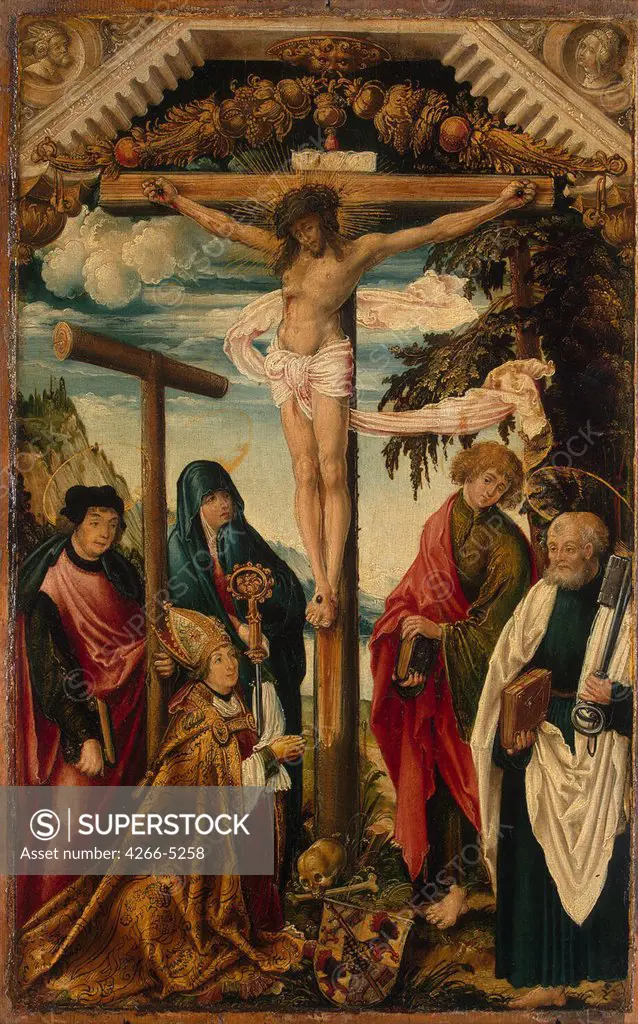 The crucifixion by Hans von Wertinger, oil on wood, circa 1465-1533, 16th century, Russia, St. Petersburg, State Hermitage, 53x82