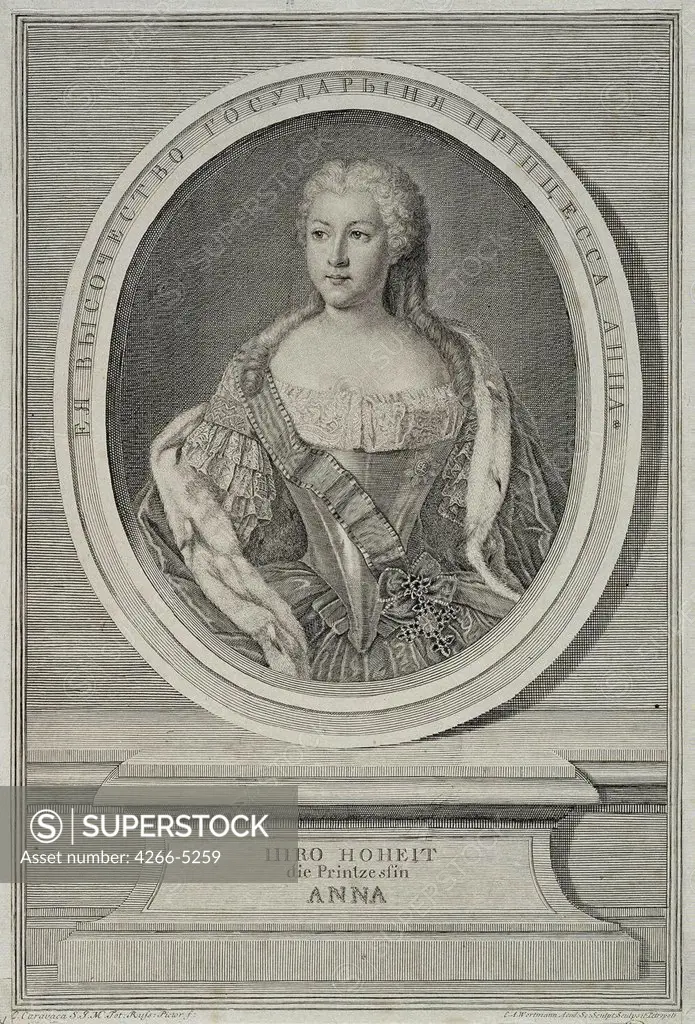 Portrait of Anna Leopoldovna by Christian Albrecht Wortmann, copper engraving, 1742, 1680-1760, Russia, St. Petersburg, State Hermitage, 35, 5x23, 5
