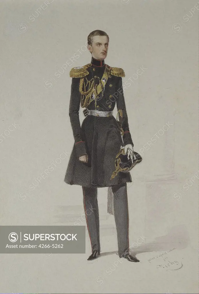 Portrait of Grand Duke Michael Nikolaevich by Mihaly Zichy, watercolor on paper, 1852, 1827-1906, Russia, St. Petersburg, State Hermitage, 30x21