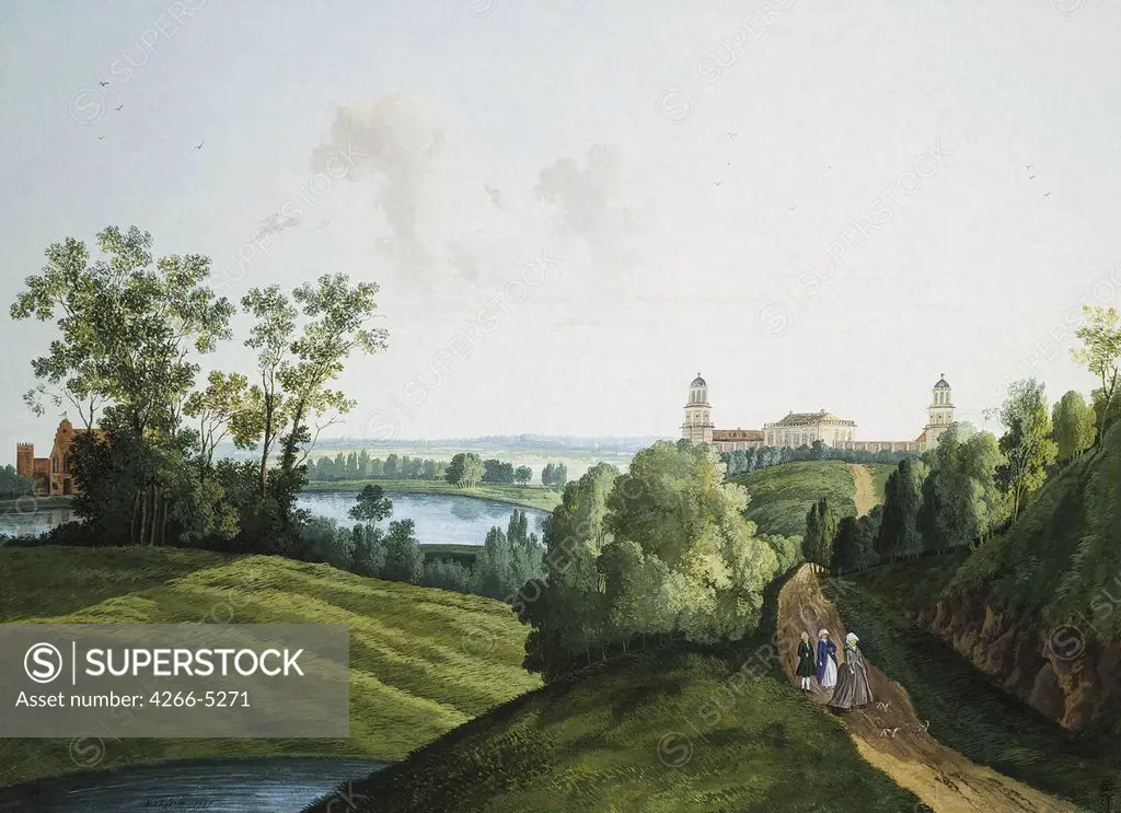Landscape with Tsarskoye Selo in Russia by Semyon Fyodorovich Shchedrin, gouache and ink on paper, 1777, 1745-1804, Russia, St. Petersburg, State Hermitage, 58x72, 5