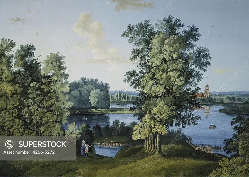Landscape with Tsarskoye Selo in Russia by Semyon Fyodorovich Shchedrin, gouache and ink on paper, 1777, 1745-1804, Russia, St. Petersburg, State Hermitage, 57, 7x75, 2