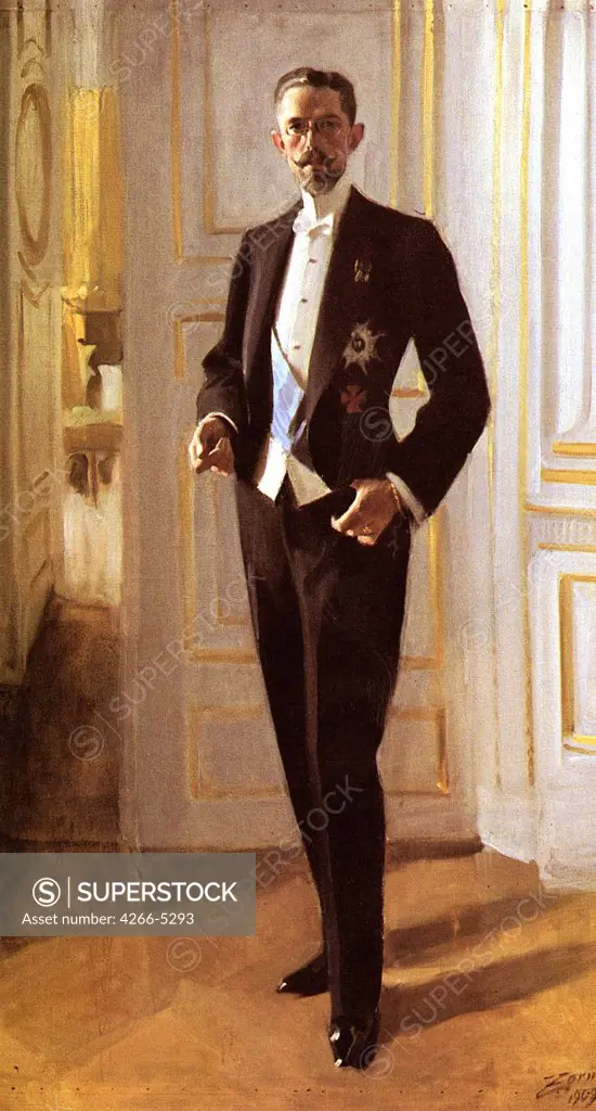 Portrait of King Of Sweden Gustav V by Anders Leonard Zorn, Oil on canvas, 1909, 1860-1920, Sweden, Falun, Kopparbergslagen, 201x123