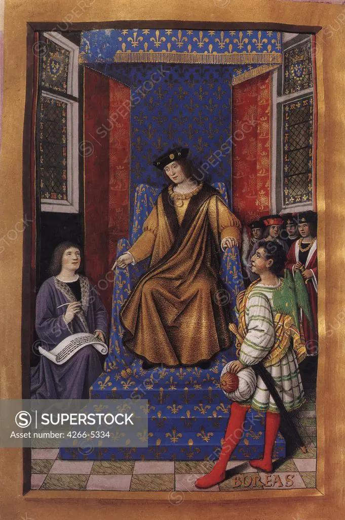 King Louis XII by Jean Bourdichon, Tempera and gold on parchment, 1457-1521, 16th century, France, Bibliotheque Nationale de France