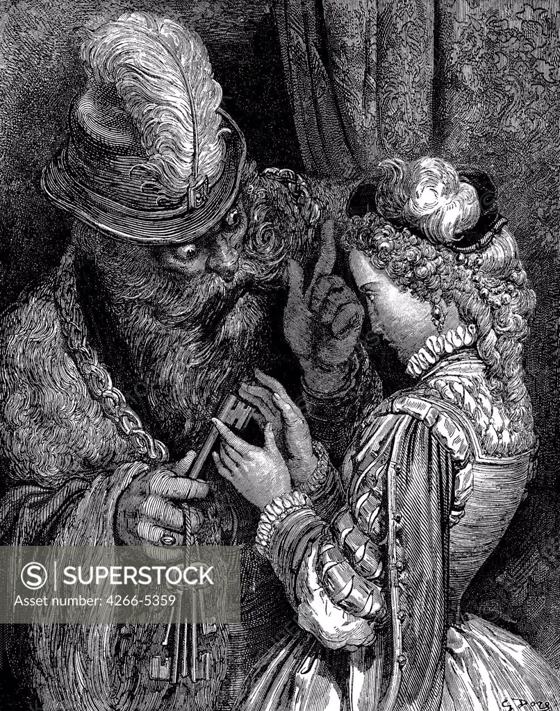 Illustration from Charles Perrault fairy tale by Gustave Dore, Woodcut, 1862, 1832-1883, Private Collection