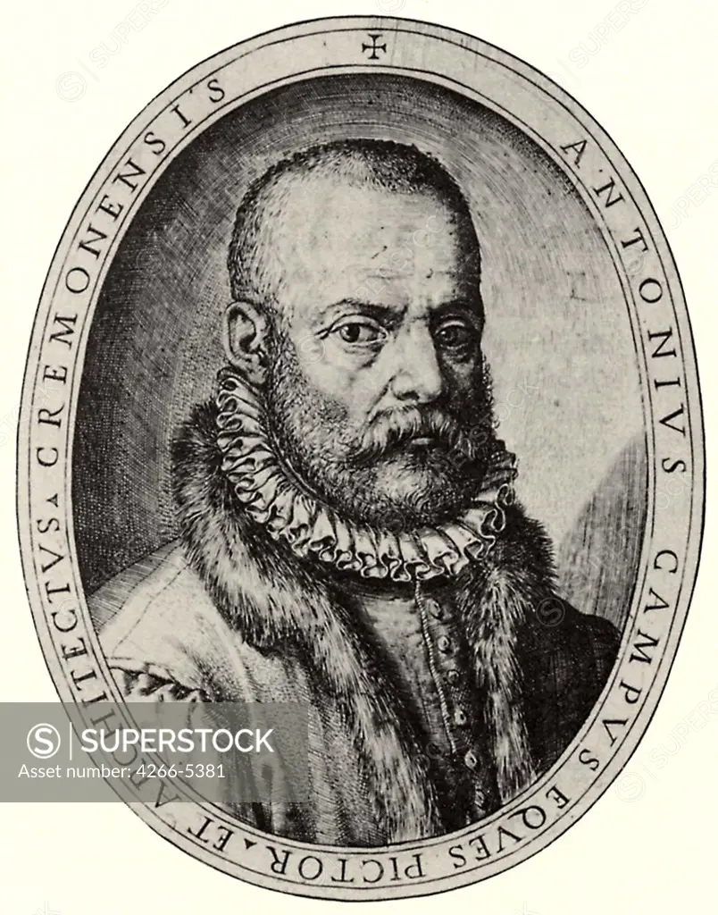 Self-portrait by Antonio Campi, Copper engraving, 1582-1584, circa 1522-1587, Private Collection, 15x11, 5