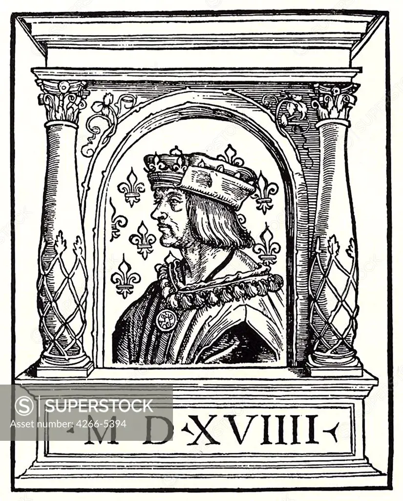 Portrait of King Of Francis I by France Heinrich Vogtherr the Elder, Woodcut, 1519, 1490-1556, Great Britain, London, British Museum, 13, 7x10, 9