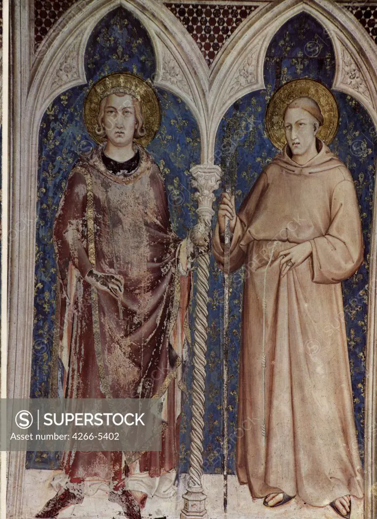 Religious illustration with Saint Louis of Toulouse by Simone di Martini, Fresco, 1320s, 1280/85-1344, Italy, Assisi, Basilika San Francesco
