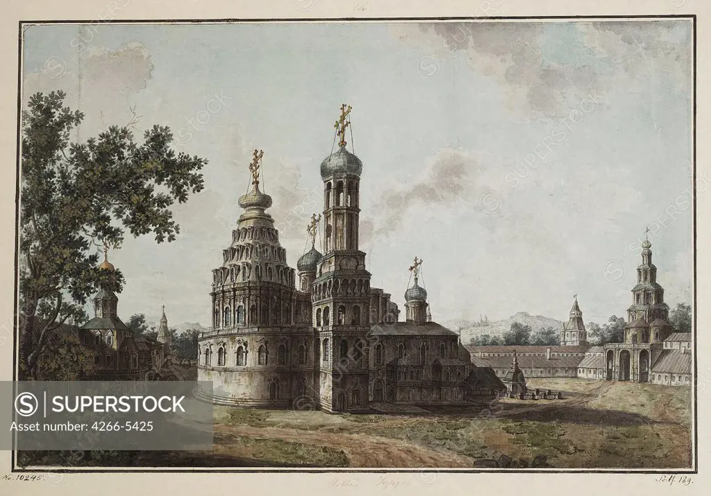 New jerusalem monastery by Fyodor Yakovlevich Alexeyev, Watercolor and ink on paper, 1800-1810, 1753-1824, Russia, St. Petersburg, State Hermitage, 38x57