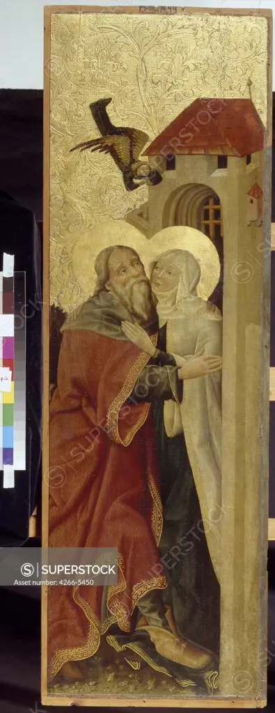St. Anne and St. Joachim by Austrian master, Tempera on panel, circa 1450, active circa 1440-1450, Russia, Moscow, State A. Pushkin Museum of Fine Arts, 124x40
