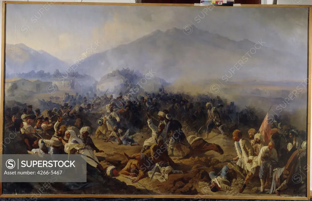 Caucasian War by Polidor Ivanovich Babaev, Oil on canvas, 1813-1870, Russia, Makhatchkala, State Art Museum of the Dagestan Republic