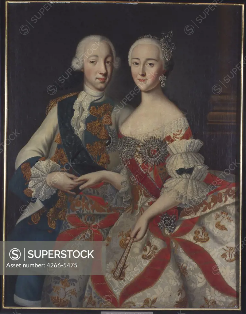 Portrait of tsarina Catherine the Great and tsar Peter III by Georg-Christoph Grooth, Oil on canvas, 1755, 1716-1749, Ukraine, Odessa, State Art Museum