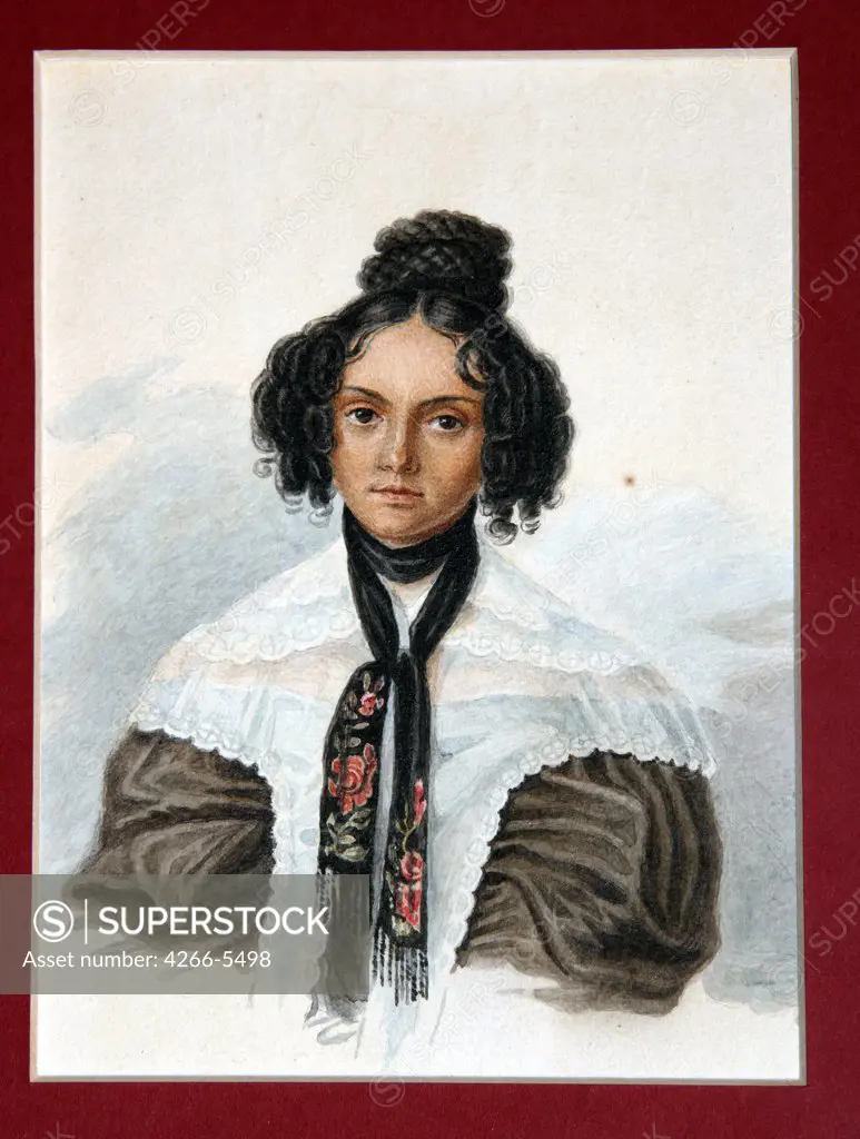 Portrait of Maria Volkonskaya by Nikolai Alexandrovich Bestuzhev, Watercolor on paper, 1837, 1791-1855, Russia, Moscow, State History Museum