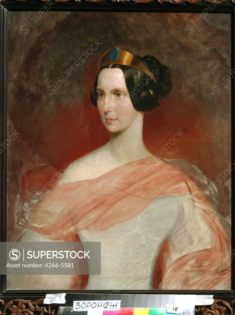 Portrait of tsarina Alexandra Fyodorovna by Karl Pavlovich Briullov, Oil on canvas, 1830s, 1799-1852, Russia, Voronezh, Regional I. Kramskoi Art Museum, 74x61, 5