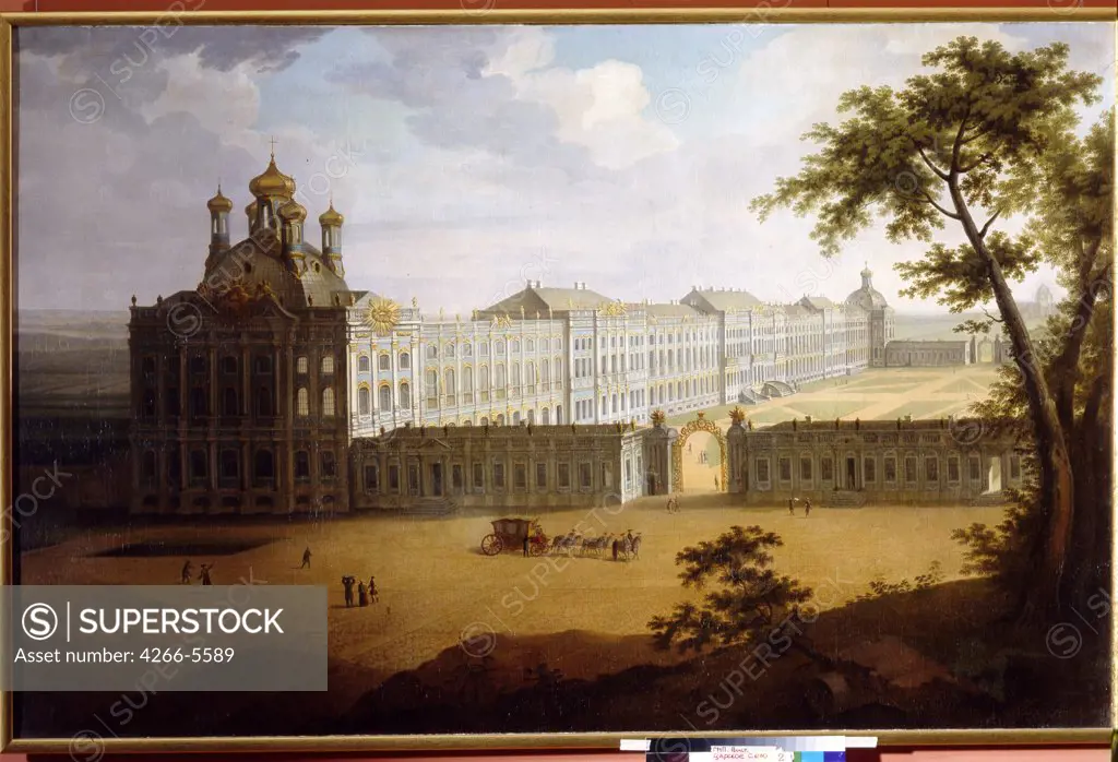 View of Catherine palace in Tsarskoye Selo by Timofei Alexeyevich Vasilyev, Oil on canvas, 1827, 1783-1838, Russia, St. Petersburg, State Open-air Museum Tsarskoye Selo