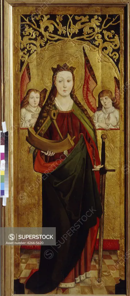 Catherine of Wheel by Westphalian Master, Oil on wood, circa 1470-1480, active ca 1470-1480, Russia, Moscow, State A. Pushkin Museum of Fine Arts, 160x67