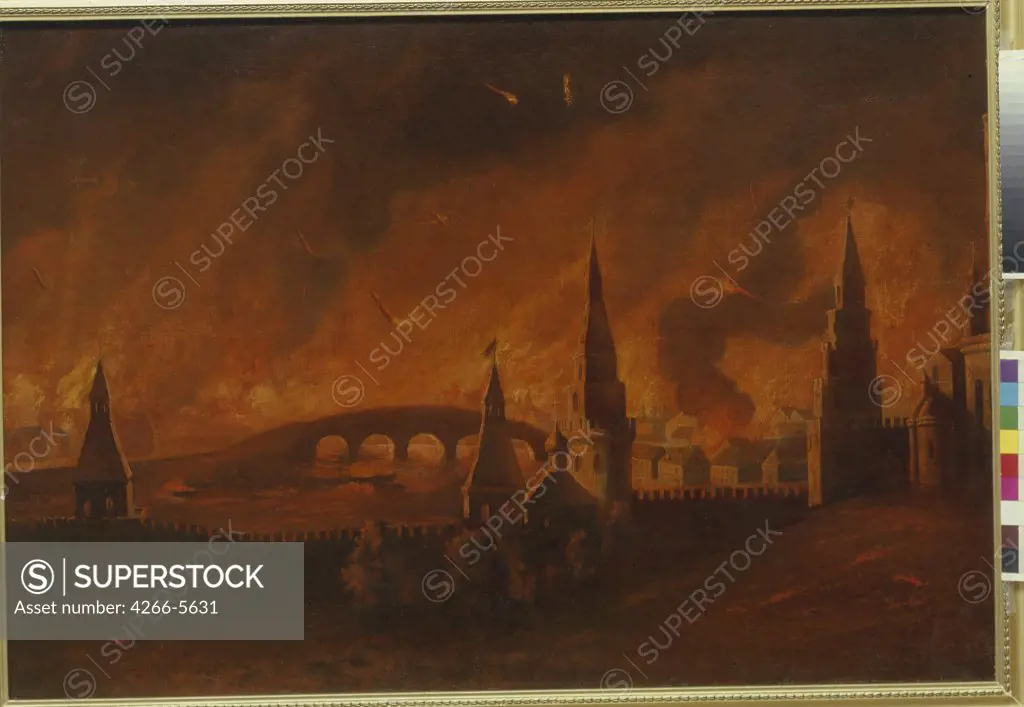 Fire of Moscow by Franz Edler von Habermann, Watercolor on paper, 1812, 1788-, Russia, Moscow, State History Museum, 26, 5x41, 3