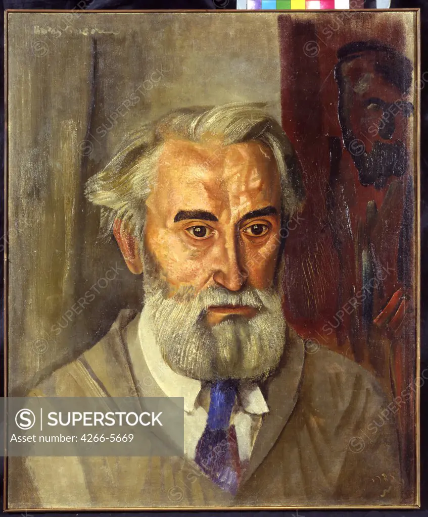 Portrait of Sergey Konenkov by Boris Dmitryevich Grigoriev, Oil on canvas, 1935, Expressionism, 1886-1939, Private Collection 178x220