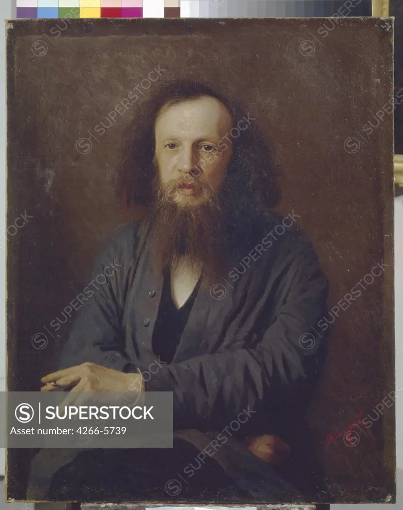 Portrait of Dmitri Mendeleev by Ivan Nikolayevich Kramskoi, Oil on canvas, 1878, 1837-1887, Russia, St. Petersburg, D. Mendeleev Memorial Museum, 90x72