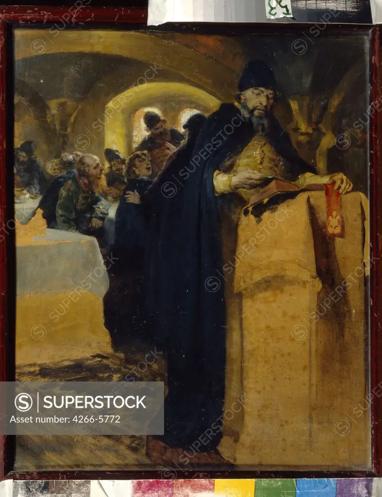 Ivan IV Terrible by Klavdi Vasilyevich Lebedev, Oil on cardboard, 19th century, 1852-1916, Russia, Moscow, State Central M. Glinka Museum of Music, 43, 5x36, 5