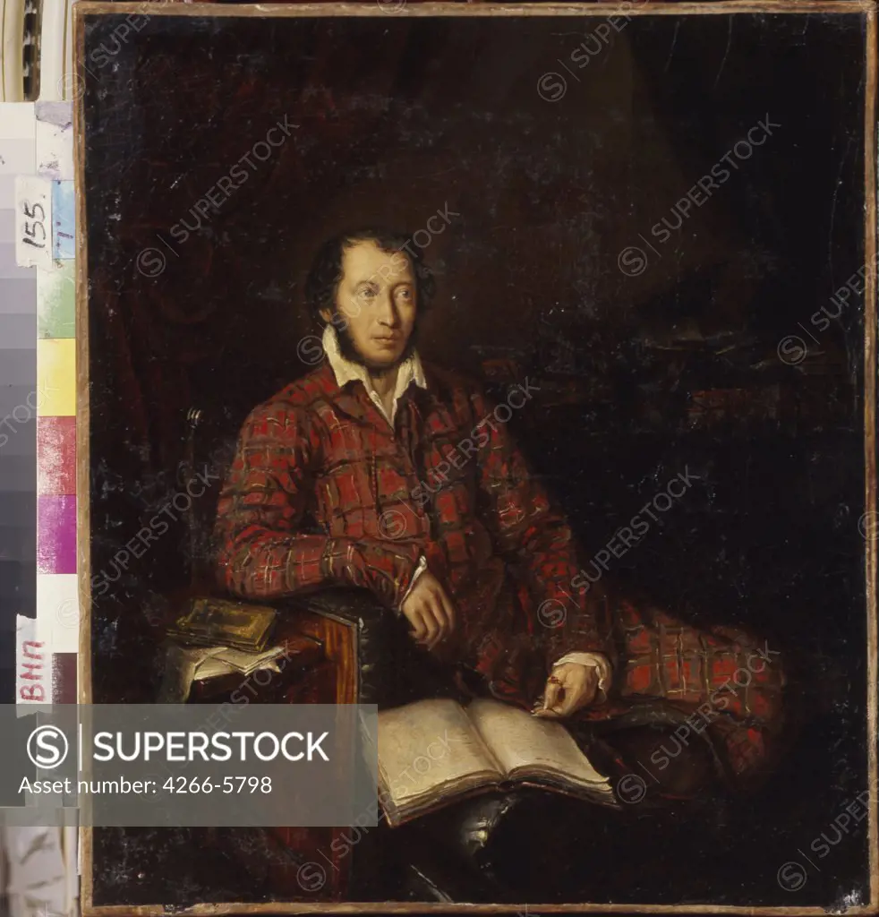 Portrait of Alexander Pushkin by Carl Petter Mazer, Oil on canvas, 1839, Classicism, 1807-1884, Russia, St Petersburg, Institut of Russian Literature IRLI (Pushkin-House), 45,6x39,5