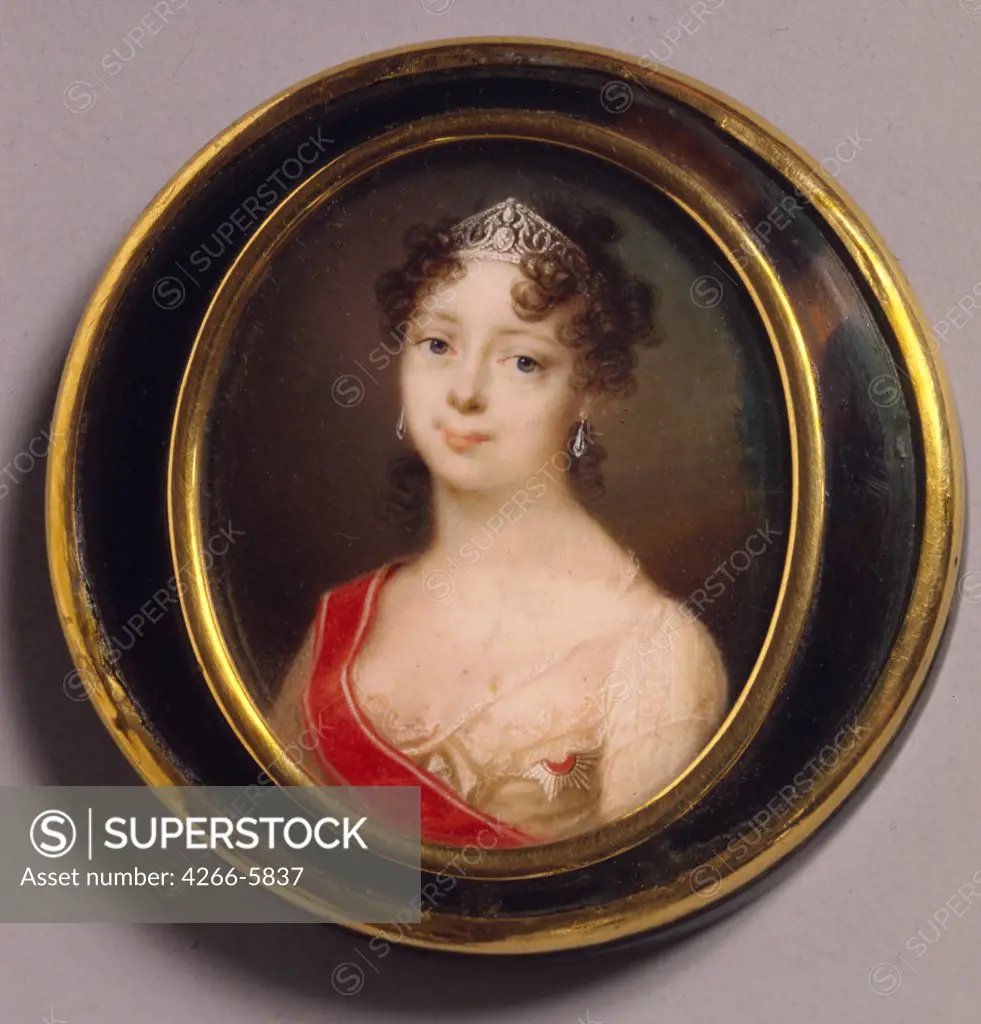 Portrait of Catherine Pavlovna by Anonymous artist, Oil on copper, 1800s, Classicism, Russia, St. Petersburg, State Open-air Museum Pavlovsk Palace,