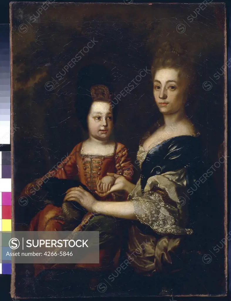 Portrait of woman with girl by Anonymous artist, Oil on canvas, 18th century, Classicism, Russia, Moscow, State Tretyakov Gallery, 49x36