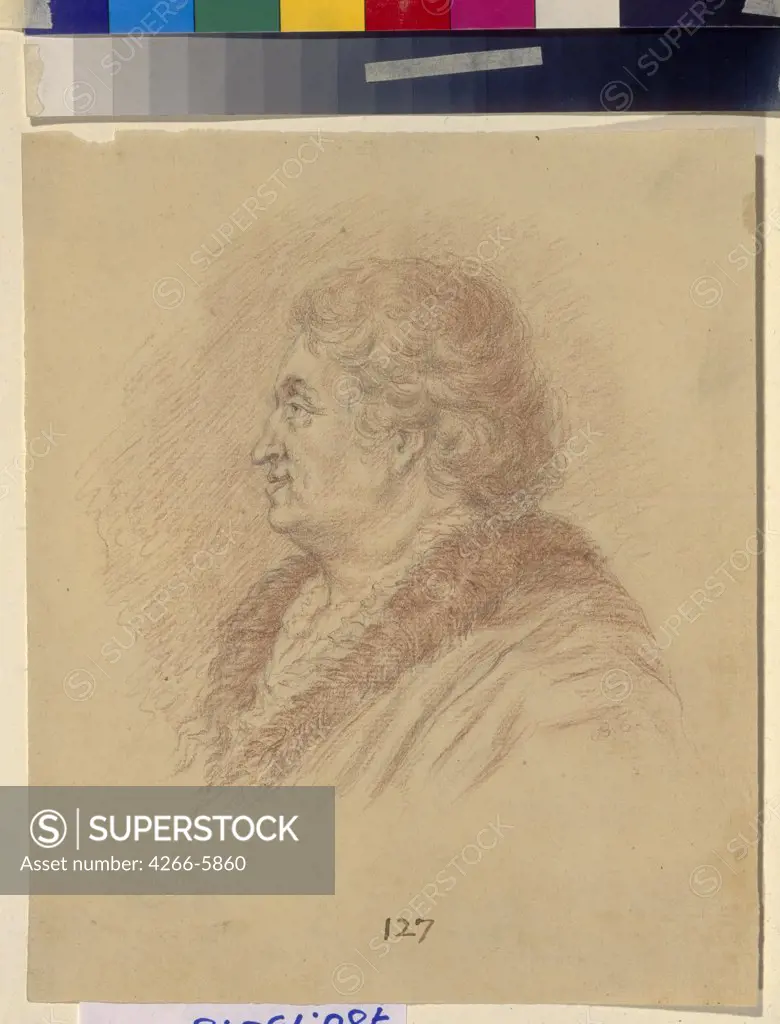 Portrait of Empress Catherine II by Anonymous artist, Pencil, sanguine on paper, Rococo, Russia, Moscow, State A. Pushkin Museum of Fine Arts, 23,2x19,5