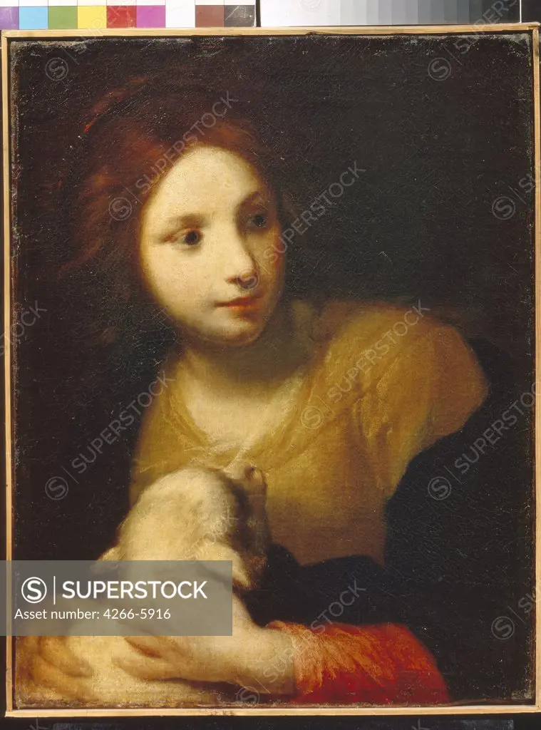 Saint Agnes by Simone Pignoni, oil on canvas, Baroque, 1611-1698, Russia, Moscow, State A. Pushkin Museum of Fine Arts, 52x40