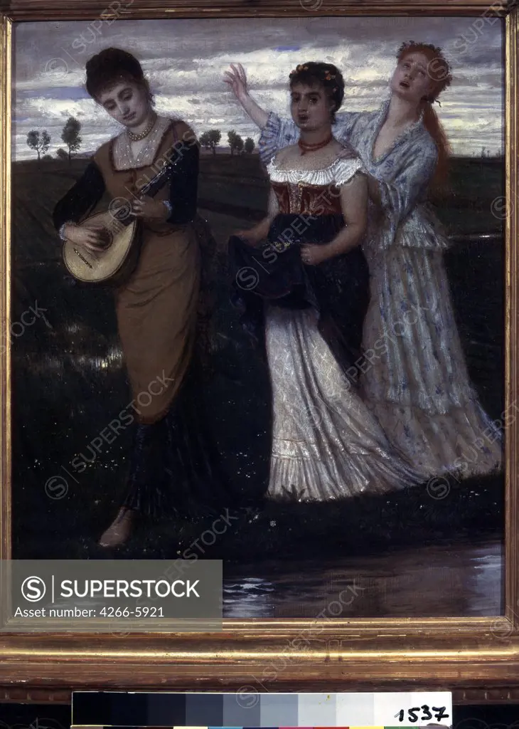 Singing women by Arnold Bocklin, Oil on canvas, 1876, Symbolism, 1827-1901, Russia, Moscow, State A. Pushkin Museum of Fine Arts, 61x51