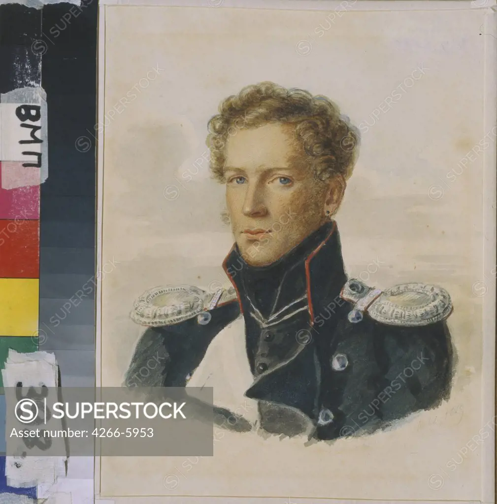 Portrait of Andre Lanskoy by Alois Gustav Rockstuhl, Watercolor on paper, 1829, 1798-1877, Russia, Moscow, State Museum of A.S. Pushkin, 19,5x15,5