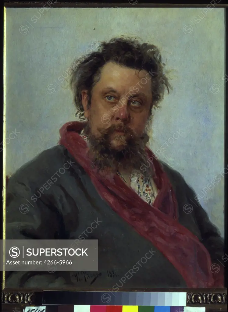 Portrait of composer Modest Mussorgsky by Ilya Yefimovich Repin, Oil on canvas, 1881, 1844-1930, Russia, Moscow, State Tretyakov Gallery, 69x57