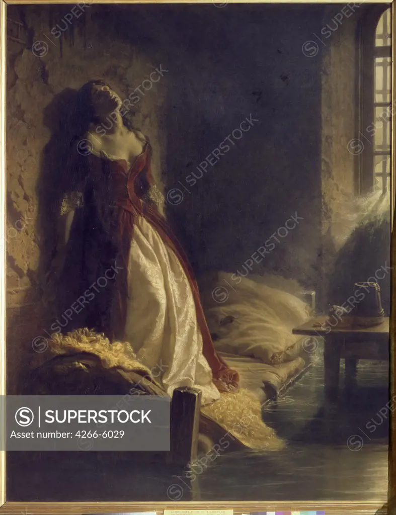PrincessTarakanova in flooded bedroom by Konstantin Dmitrievich Flavitski, Oil on canvas Russian, 1864, 1830-1866, Russia, Moscow, State Tretyakov Gallery, 245x187,5