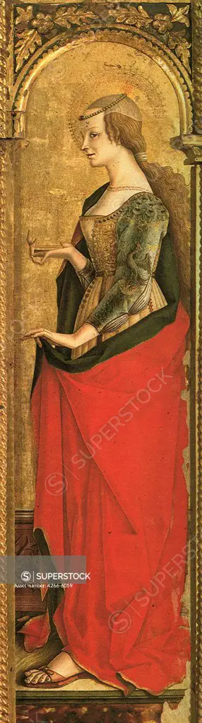 Portrait of Mary Magdalene by Carlo Crivelli, Tempera on panel, circa 1470, Renaissance, circa 1435-circa 1495, San Francesco di Montefiore dell'Aso, 174x54