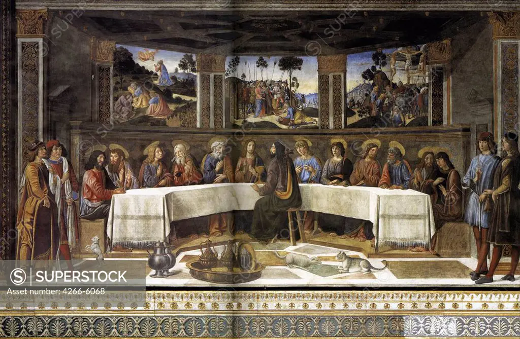 Last Supper by Cosimo di Lorenzo Rosselli, Fresco, circa 1481-1482, 1439-1507, Vatican, The Sistine Chapel, 350x572
