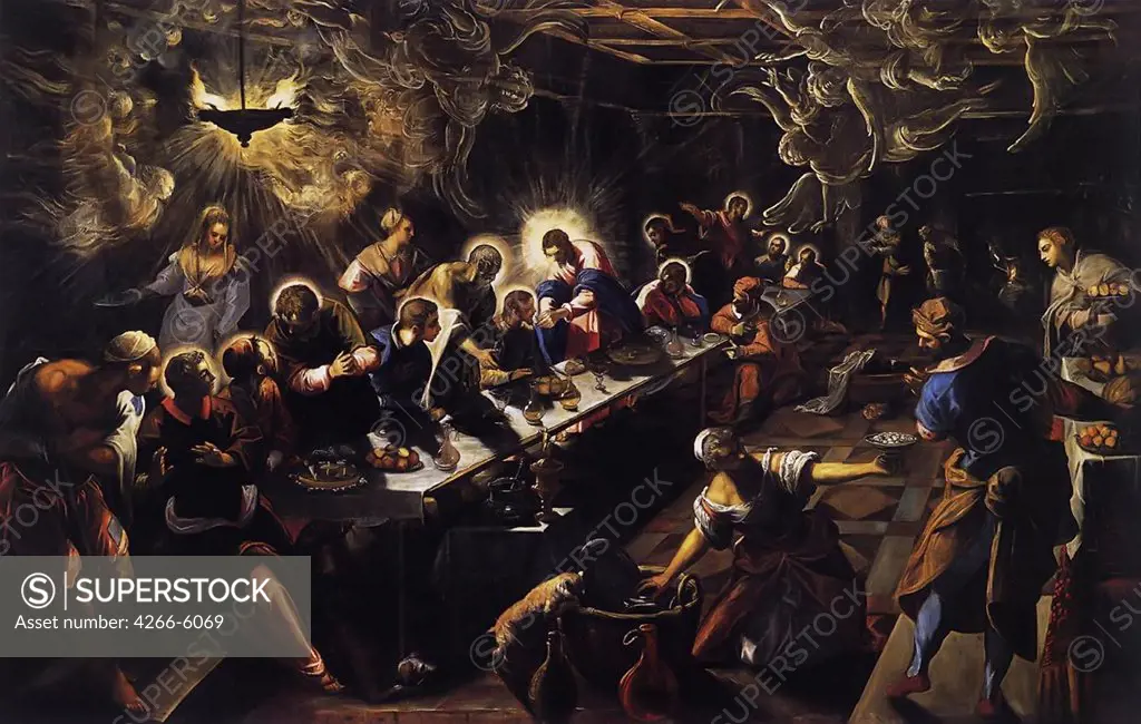 Last Supper by Jacopo Tintoretto, Oil on canvas, 1592-1594, 1518-1594, Italy, Venice, Basilica di San Giorgio Maggiore, 365x568