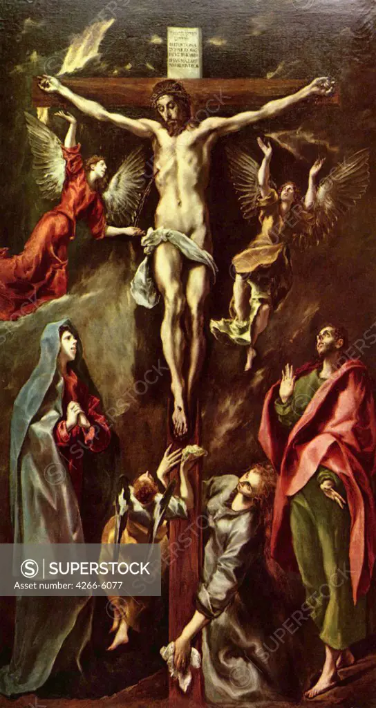 Crucifixion by Dominico El Greco, Oil on canvas, 1590-1600, 1541-1614, Spain, Madrid, Museo del Prado, 312x169