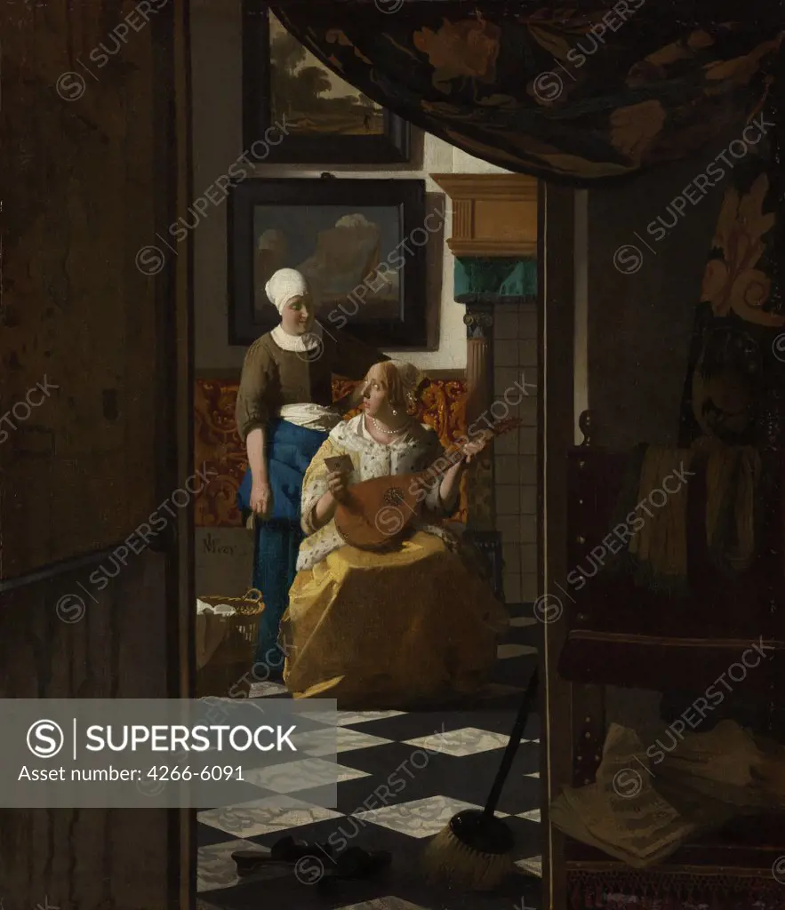 Mistress and her maid by Jan Vermeer, Oil on canvas, circa 1670, 1632-1675, Netherlands, Amsterdam, Rijksmuseum, 44x38,5