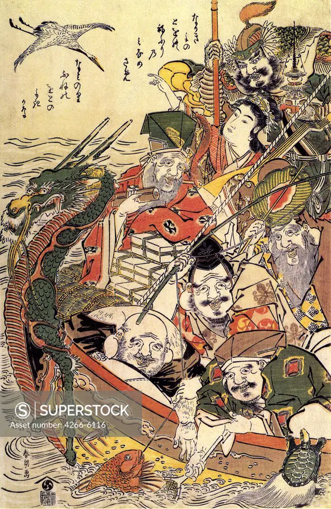 Seven Lucky Gods by Katsushika Hokusai, Color woodcut, before 1801, 1760-1849, Private Collection