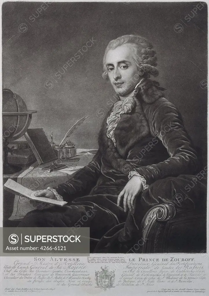 Platon Zubov by James Walker, Copper engraving, Late 18th century, 1748-circa 1808, Russia, St. Petersburg, State Hermitage, 41,5x29,7