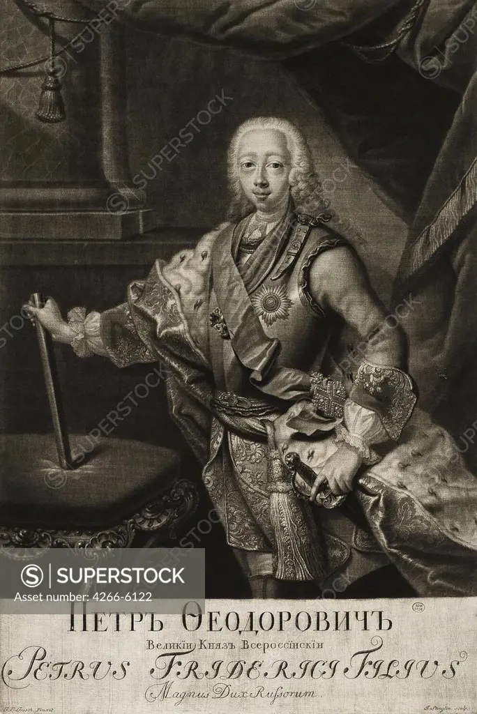 Peter III Fyodorovitch by Johann Stenglin, Mezzotint, Mid of the 18th century, 1715-1770, Russia, St. Petersburg, State Hermitage, 54,6x38,2