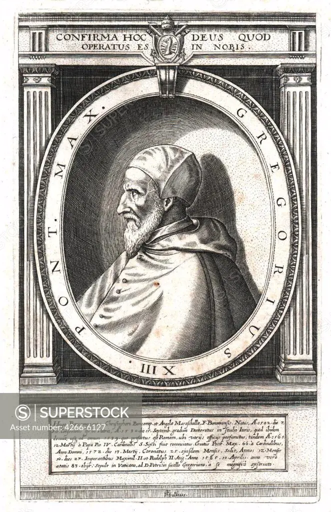Gregory XIII by unknown artist, Copper engraving, Russia, Moscow, Russian State Library, 30,5x18,6