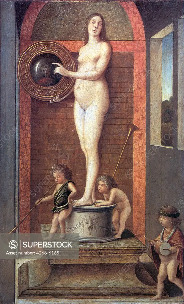 Allegory of Vanitas by Giovanni Bellini, oil on wood, 1483-1490, Renaissance, 1430-1516, Italy, Venice, Gallerie dell' Accademia, 34x22