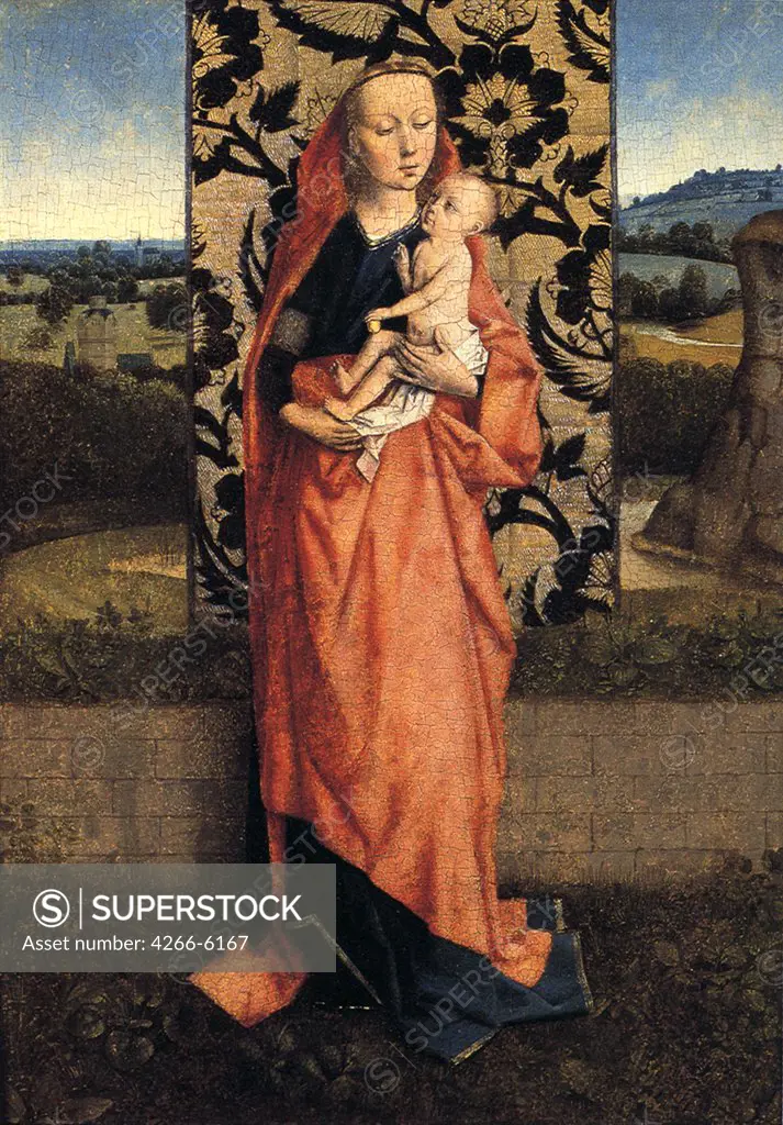 Virgin and Child by Dirk Bouts, oil on wood, circaa 1450-1475, 1410/20-1475, Thyssen-Bornemisza Collections 28,5x20