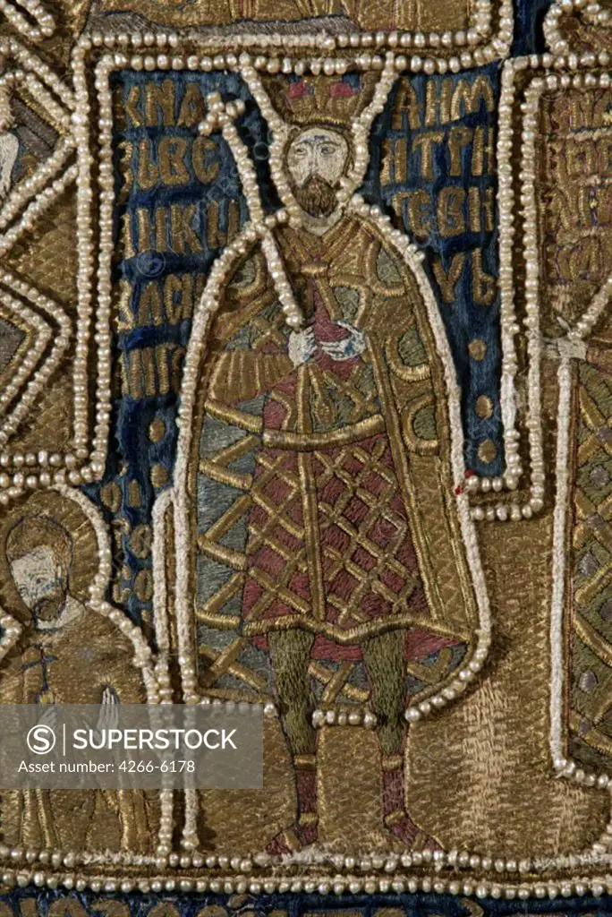 Vasily I of Moscow, Ancient Russian Art, Wool, silk, gold and silver threads, circa 1417, Applied Arts, Russia, Moscow, State Armoury Chamber in the Kremlin