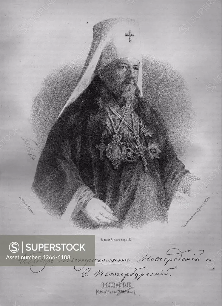 Portrait of archbishop Isidore Nikolsky by Pyotr Fyodorovich Borel, Lithograph, 1865, Neoclassicism, 1829-1898, Russia, Moscow, Russian State Library,