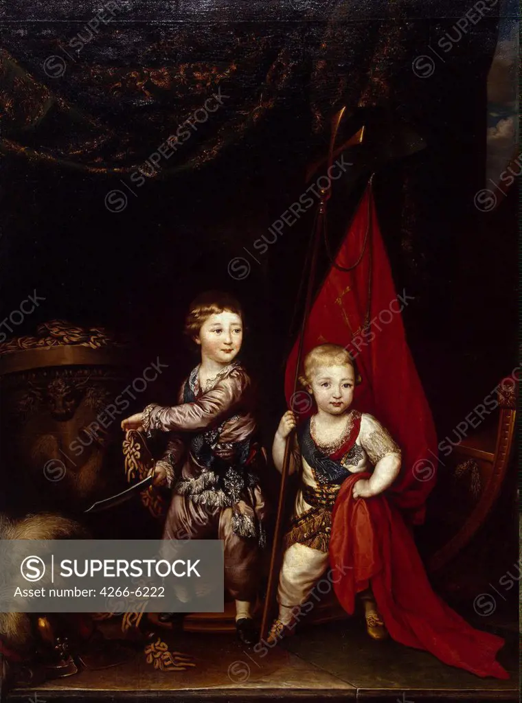 Children in costumes by Richard Brompton, Oil on canvas, 1781, Rococo, 1734-1783, Russia, St. Petersburg, State Hermitage, 210x146,5