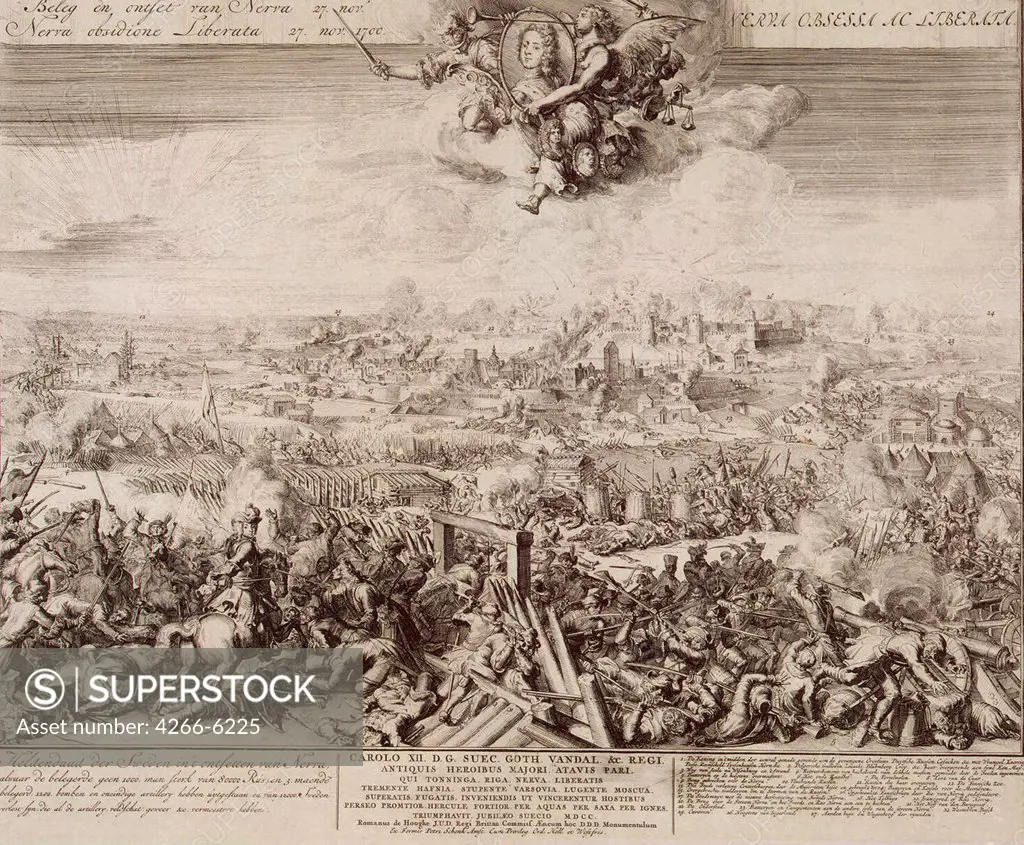 Battle of Narva by Romeyn de Hooghe, Etching, 1700s, Baroque, 1645-1708, Russia, St. Petersburg, State Hermitage, 52,6x62,2