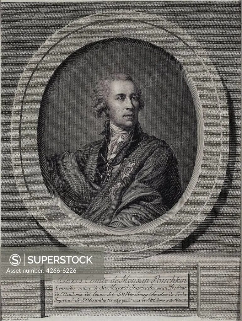 Portrait of Aleksei Musin-Pushkin by Ignaz Sebastian Klauber, Etching, 1798, Classicism, 1753-1817, Russia, St. Petersburg, State Hermitage, 31,3x24