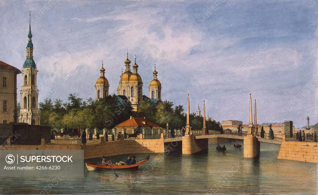 Saint Nicholas Cathedral by Ferdinand Victor Perrot, Lithograph, watercolour, Neoclassicism, 1808-1841, Russia, St. Petersburg, State Hermitage, 1841 40,5x57